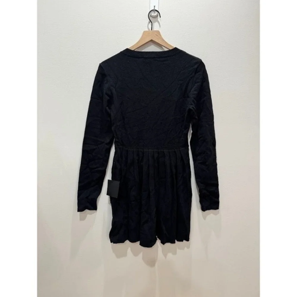 Lulus Black Ribbed Knit Button Front Pleated Skirt Dress Size M - Picture 7 of 15